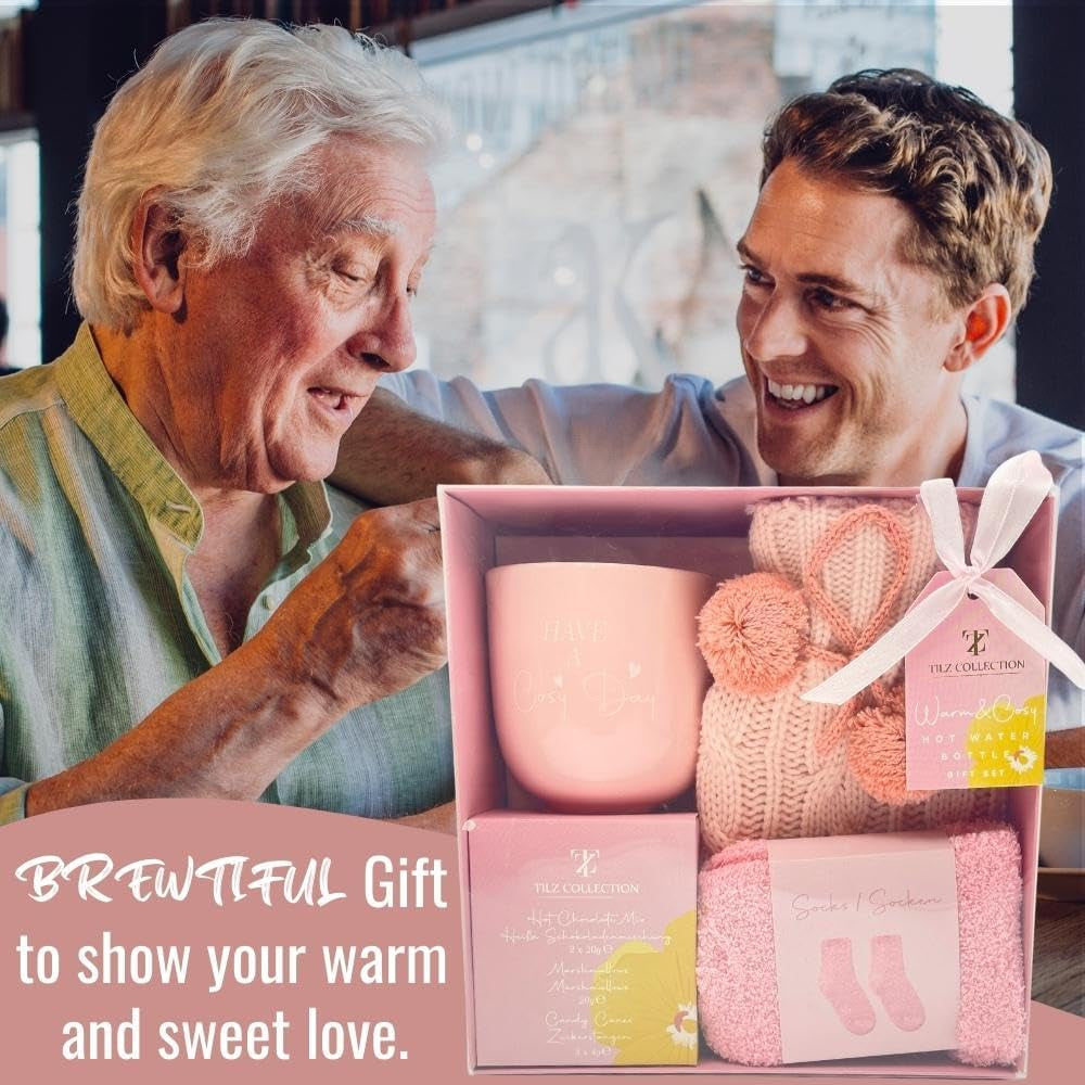 Hot Chocolate Gift Set with Mug, Socks, and Mini Winter Hot Water Bottle