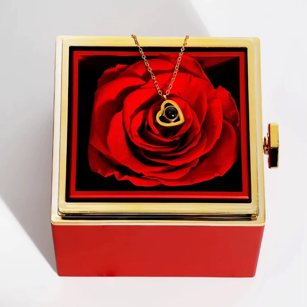 Photo Projection Necklace with Eternal Rose Box • Couples Gifts • Gift for Girlfriend • Valentines Day Gift for Women Girlfriend