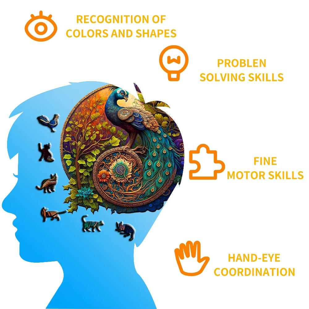 Adult Animal Wooden Puzzle round Peacock and Bird Wooden Puzzle Children'S Puzzle Toy Festival Gift A3 A4 A5 Multi Size Puzzle