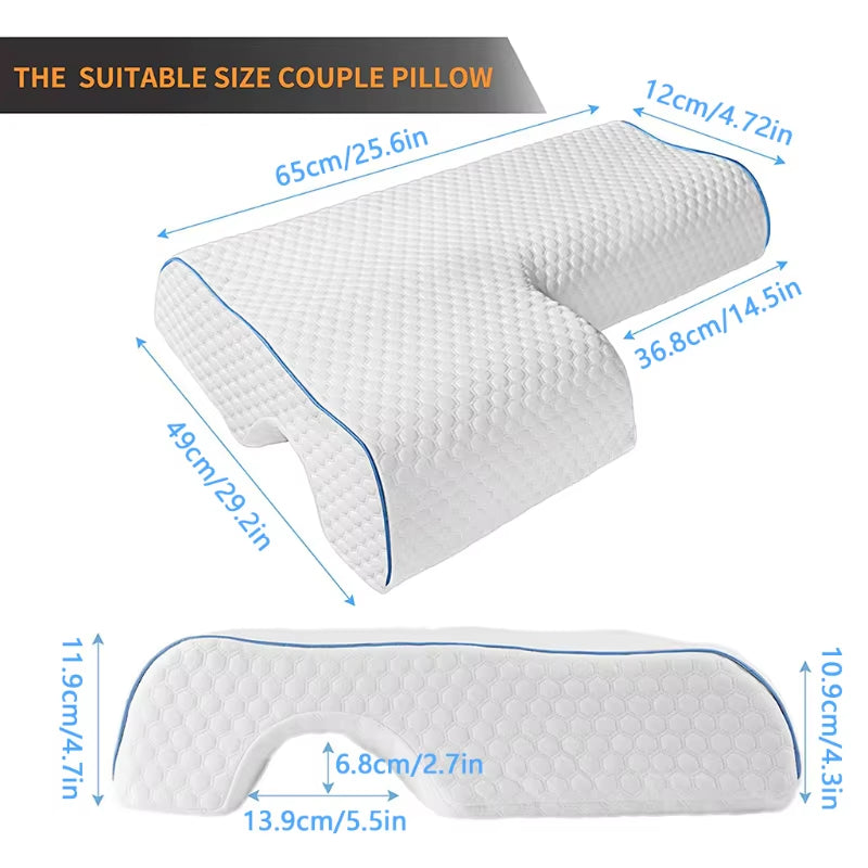 Couples Pillow with Arm Rest Memory Foam anti Hand Pressure Neck Pain Relief Arched Sleeping Cuddle Cervical Cushion for Sleeper