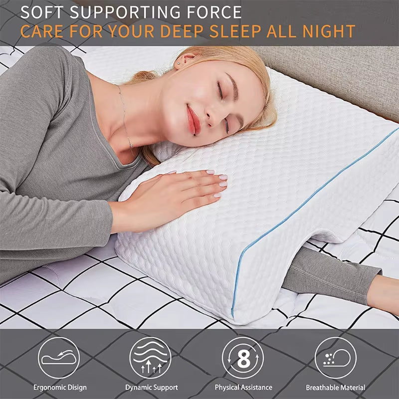 Couples Pillow with Arm Rest Memory Foam anti Hand Pressure Neck Pain Relief Arched Sleeping Cuddle Cervical Cushion for Sleeper
