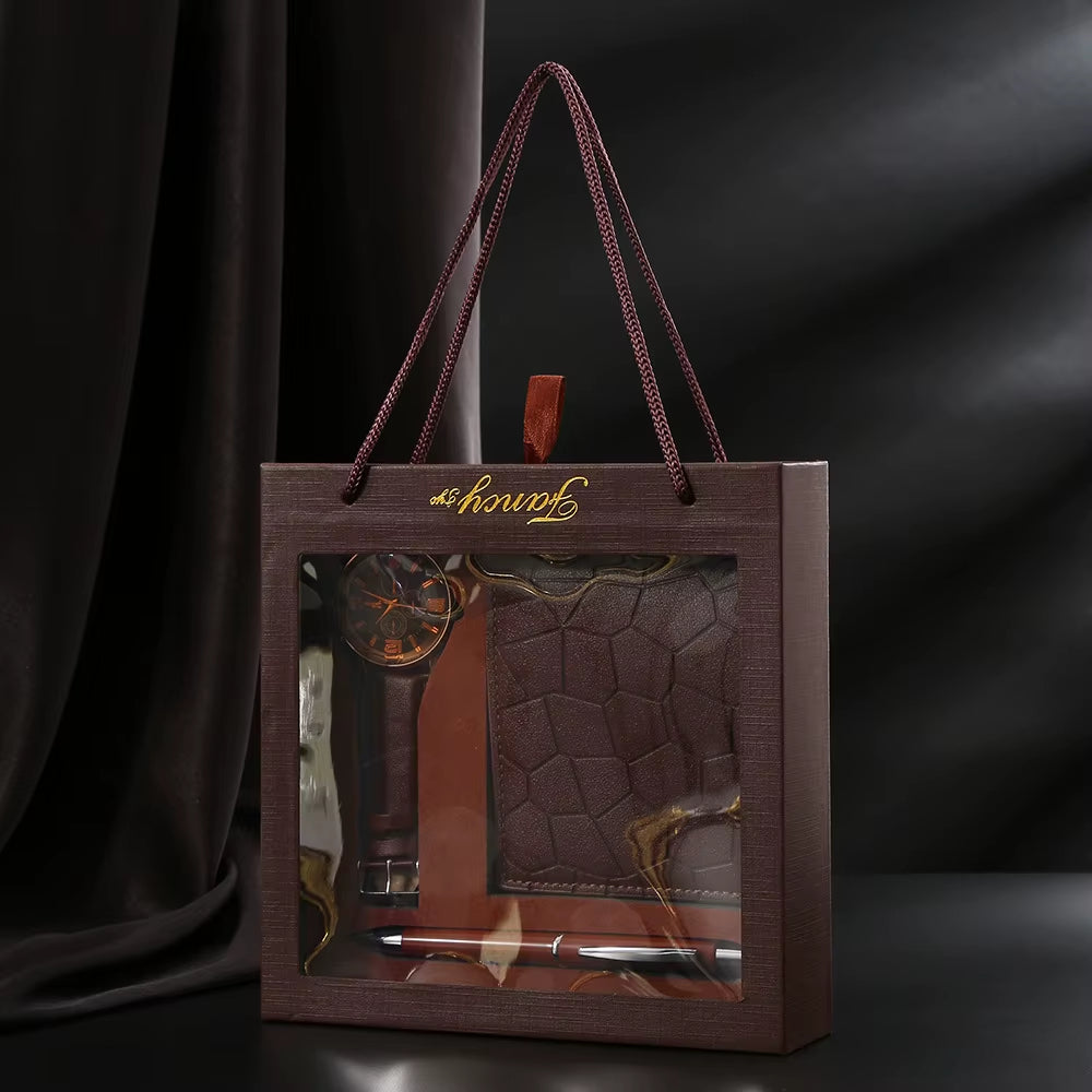 2025 Men Gift Set with Box Watch Wallet Keychain Tie Ballpoint Pen Brithday Anniversary Father'S Day Business Gift Set Wholesale