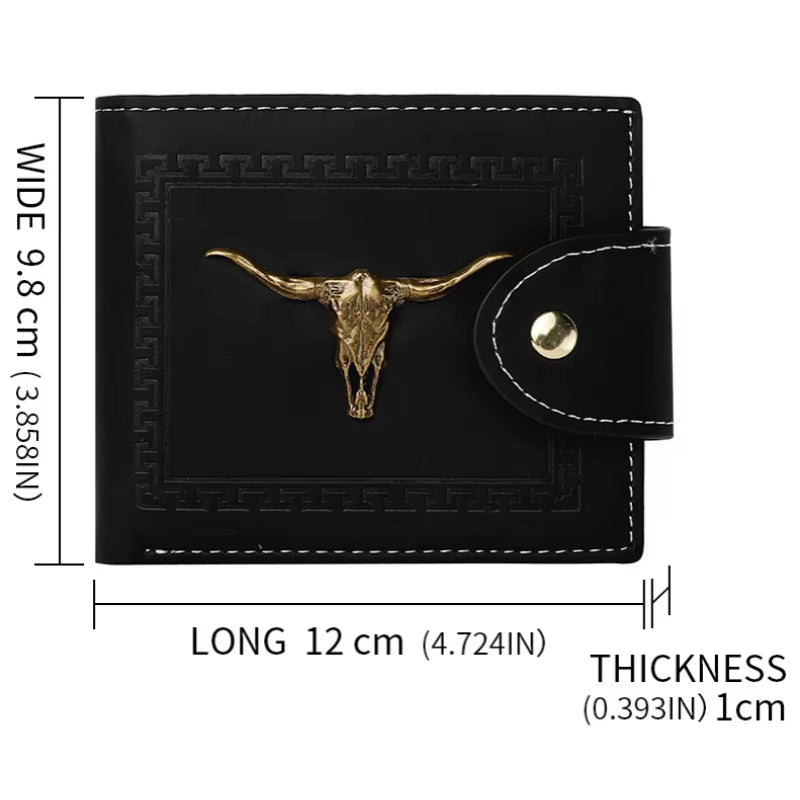 Fashion Oxhead Wallet for Men, Zipper Snap Coin Credit Card Bag, Frosted Leather Clip for Men Gift
