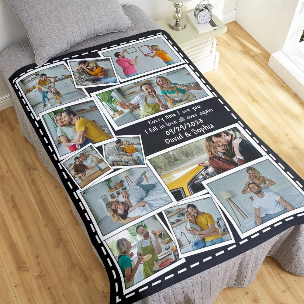 Every Time I See You, I Fall in Love All over Again, Custom Photo Couple Blanket, Valentine Gifts, Couple Gifts