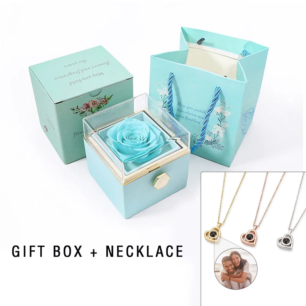 Photo Projection Necklace with Eternal Rose Box • Couples Gifts • Gift for Girlfriend • Valentines Day Gift for Women Girlfriend