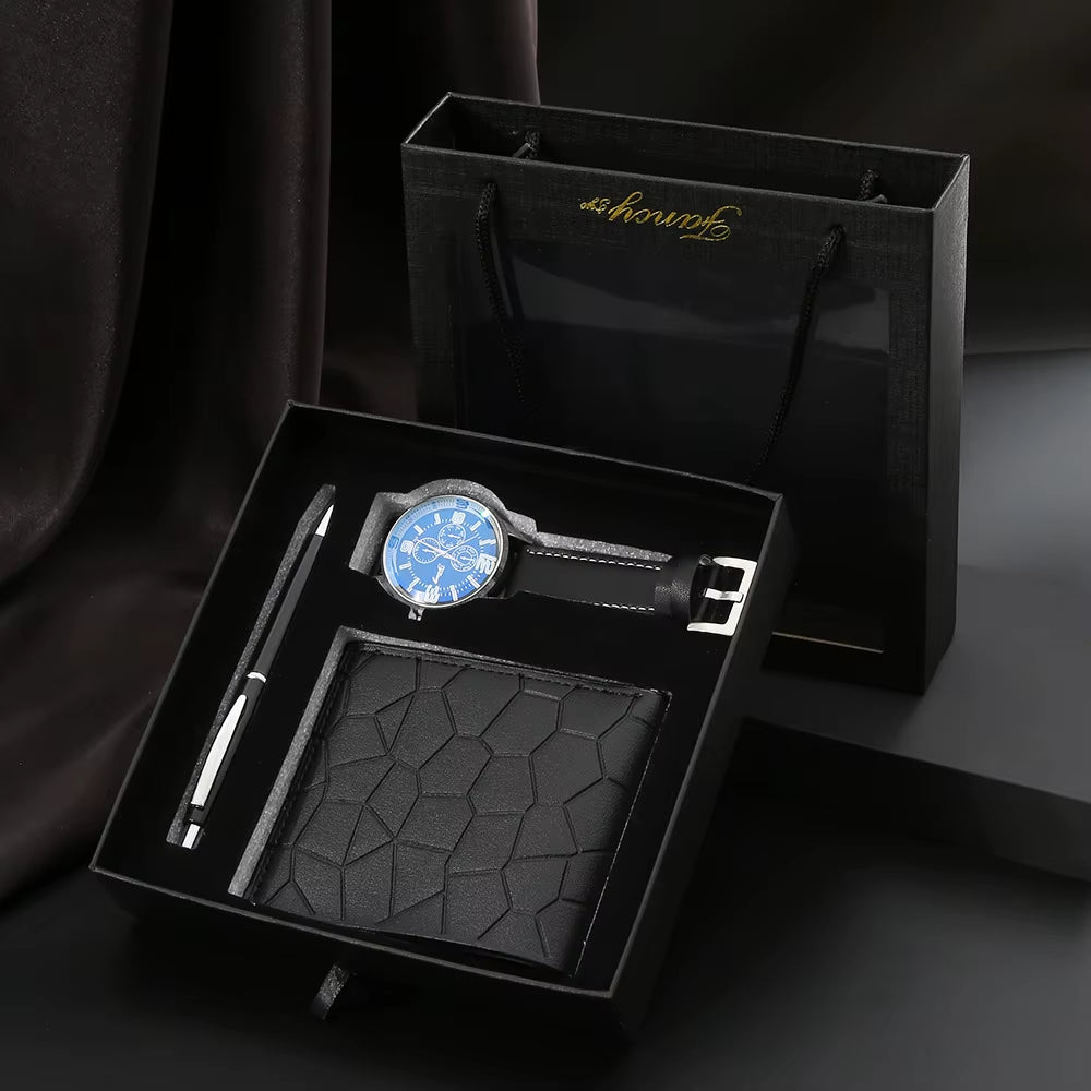 2025 Men Gift Set with Box Watch Wallet Keychain Tie Ballpoint Pen Brithday Anniversary Father'S Day Business Gift Set Wholesale