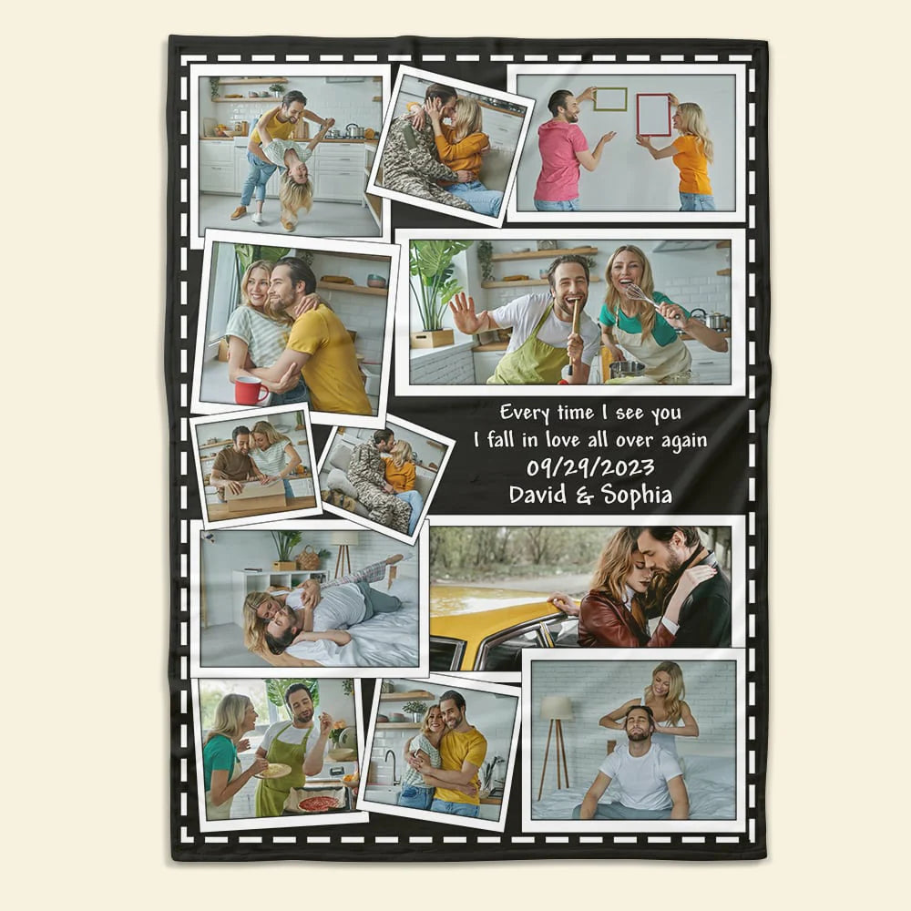 Every Time I See You, I Fall in Love All over Again, Custom Photo Couple Blanket, Valentine Gifts, Couple Gifts