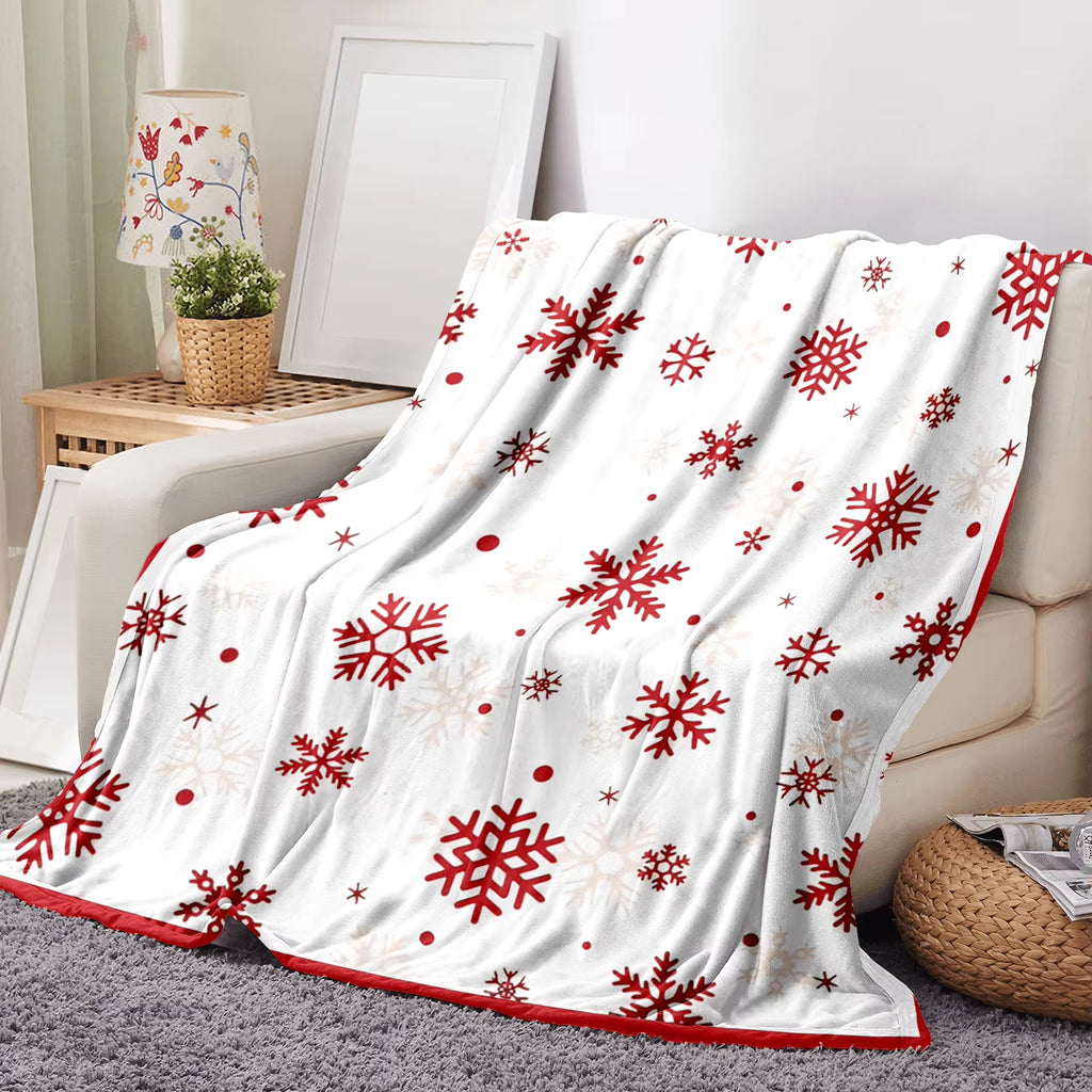 Red Snowflake Blanket Christmas Throw Blanket Winter Holiday Bed Blanket Super Soft Flannel Fleece Blanket Cozy Fuzzy Plush