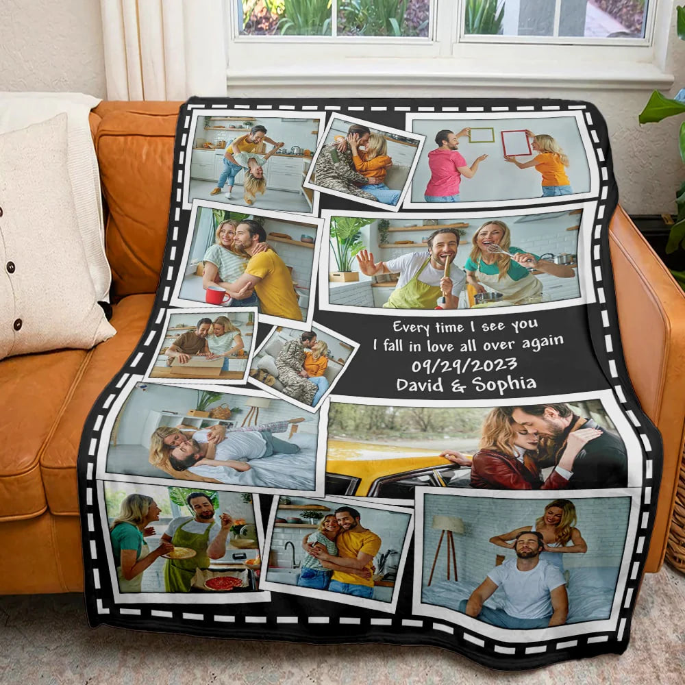 Every Time I See You, I Fall in Love All over Again, Custom Photo Couple Blanket, Valentine Gifts, Couple Gifts