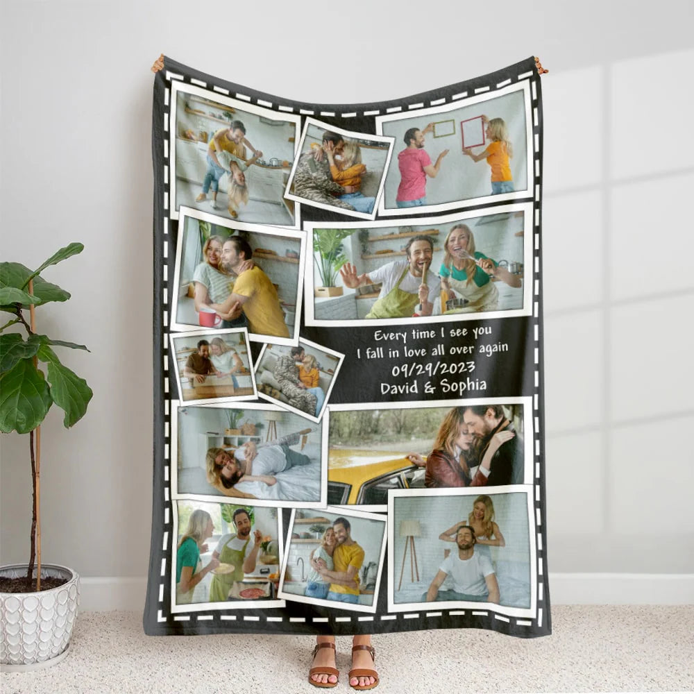 Every Time I See You, I Fall in Love All over Again, Custom Photo Couple Blanket, Valentine Gifts, Couple Gifts