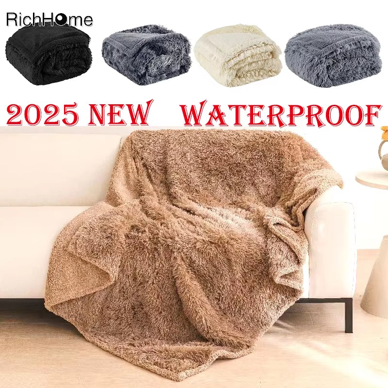 2025 New Luxury Rectangle Napping Blanket Waterproof Blankets for Couple, Throw Shaggy Warm Blankets Lovers Microfibre-Blanket