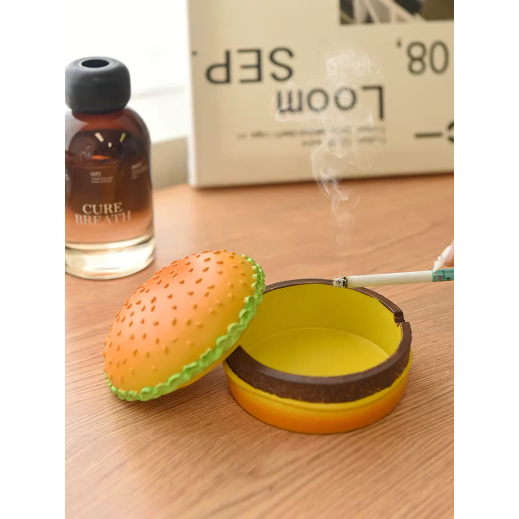 Creative Cute Hamburger Ashtray Home Dust Proof Ashtray Living Room Office Desktop Decoration Ornament for Father Gift