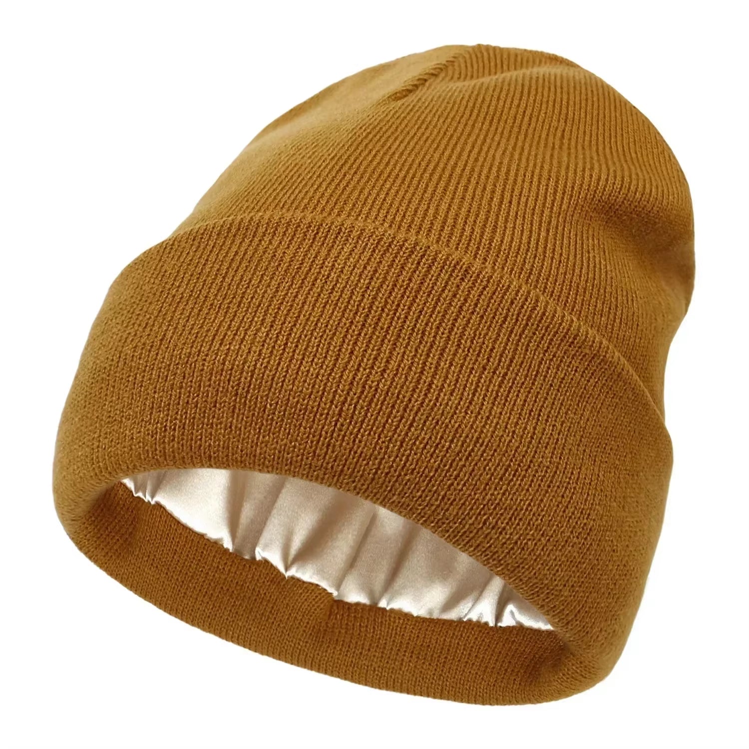 New Unisex Winter Hat Silk Satin Lined Beanies Men and Women Two-Sided Protective Hair Style Warm Knitted Hat Woolen Hat