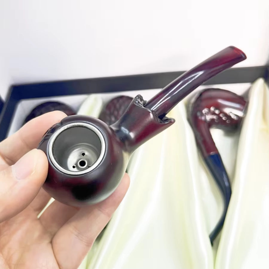 6 Pcs/Set Classic Style Wood Resin Tobacco Smoking Pipes Best Gift for Grandfather Boy Friend Father