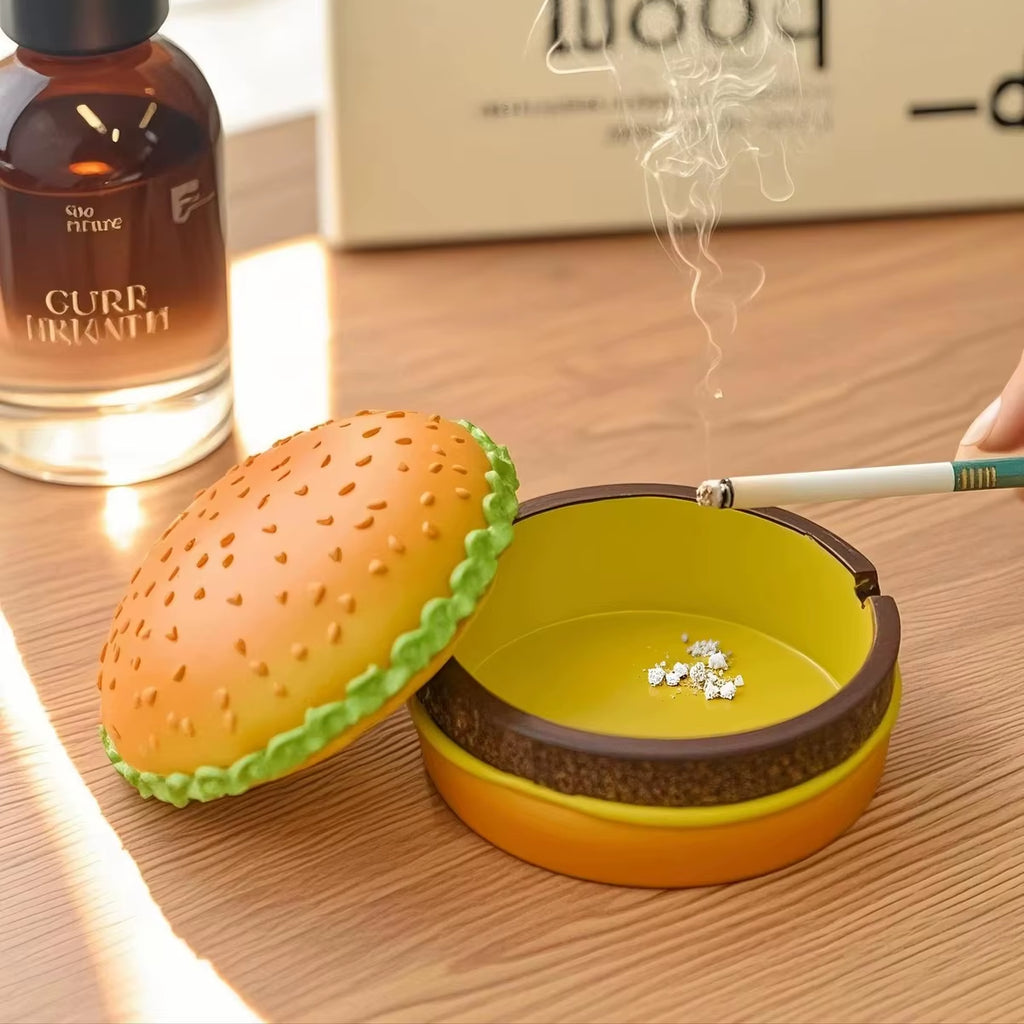 Creative Cute Hamburger Ashtray Home Dust Proof Ashtray Living Room Office Desktop Decoration Ornament for Father Gift