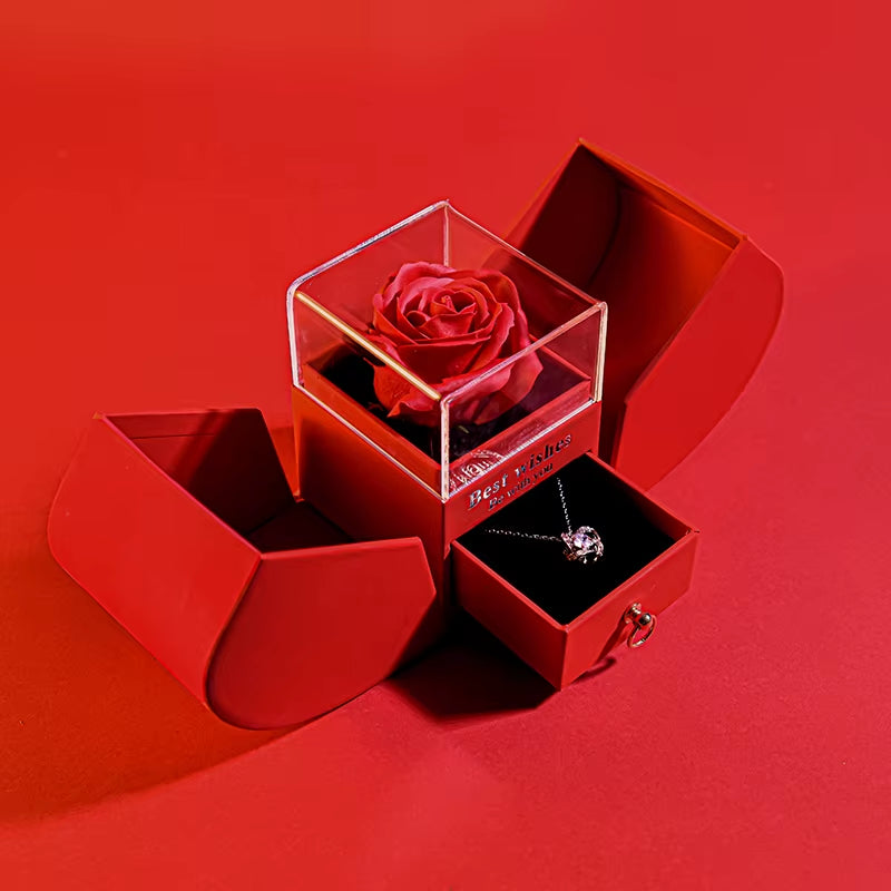 Immortal Flower Jewelry Box Apple Jewelry Rose Gift Box /W Necklace Wedding Decor Anniversary Gifts for Mother Girlfriend Wife