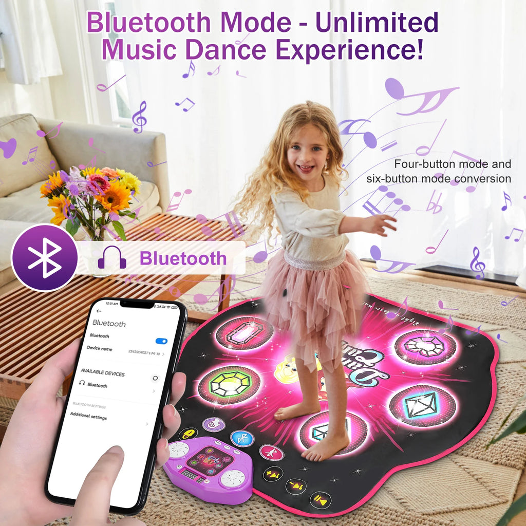 Outdoor Dance Mat 27 Levels for Girls Kids 6 LED Keys Light up Bluetooth Lock 5 Music Dancing Game Toy Ages 3~8 Years Old