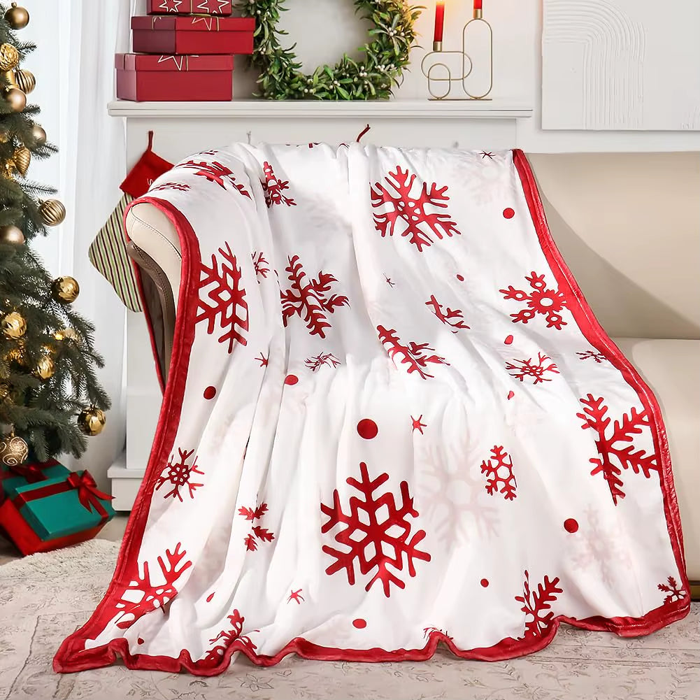 Red Snowflake Blanket Christmas Throw Blanket Winter Holiday Bed Blanket Super Soft Flannel Fleece Blanket Cozy Fuzzy Plush