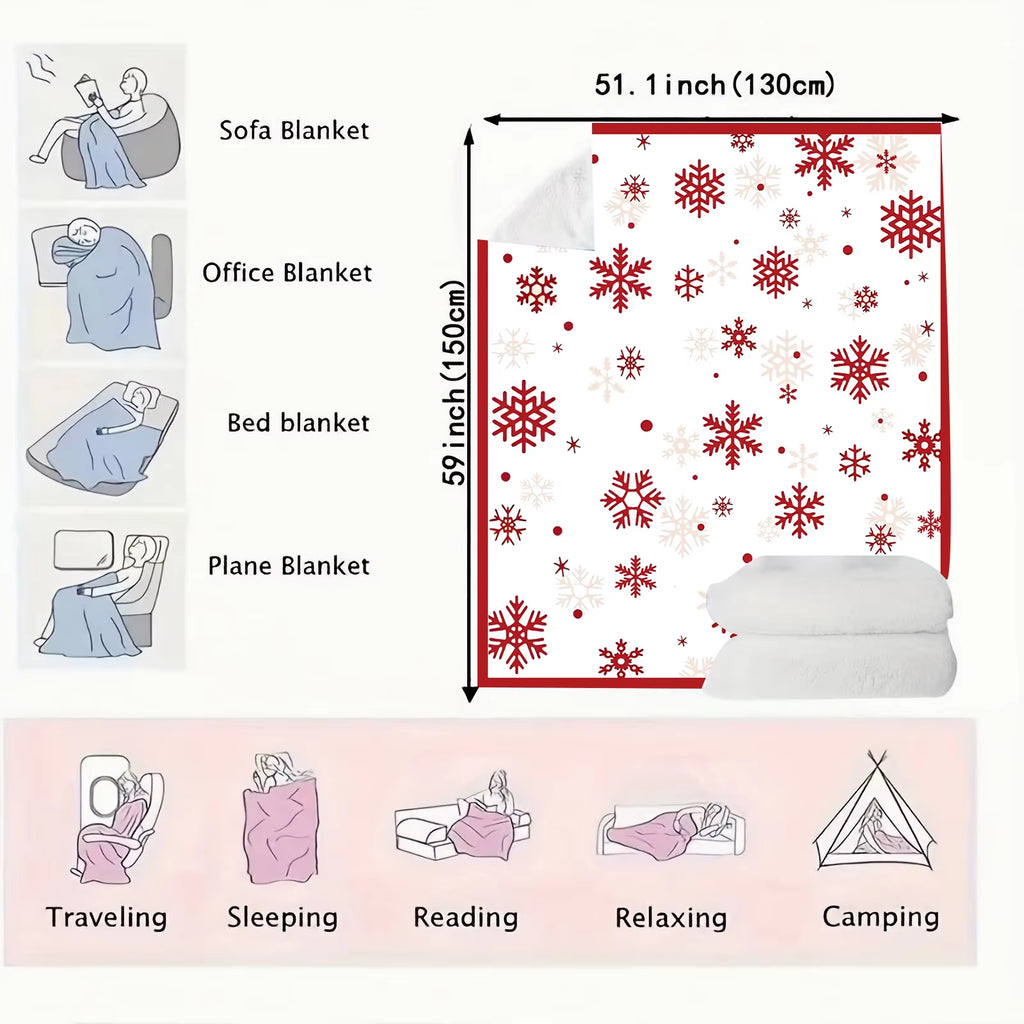 Red Snowflake Blanket Christmas Throw Blanket Winter Holiday Bed Blanket Super Soft Flannel Fleece Blanket Cozy Fuzzy Plush