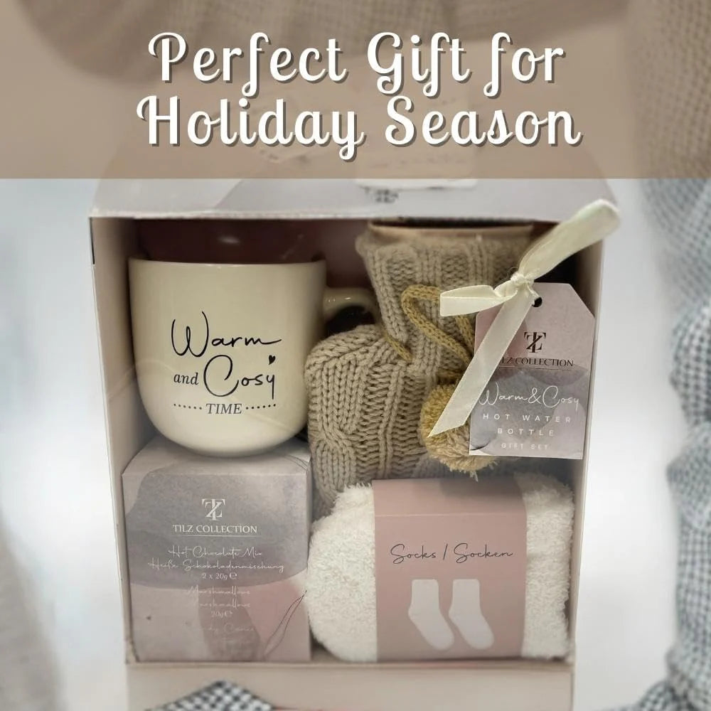 Hot Chocolate Gift Set with Mug, Socks, and Mini Winter Hot Water Bottle