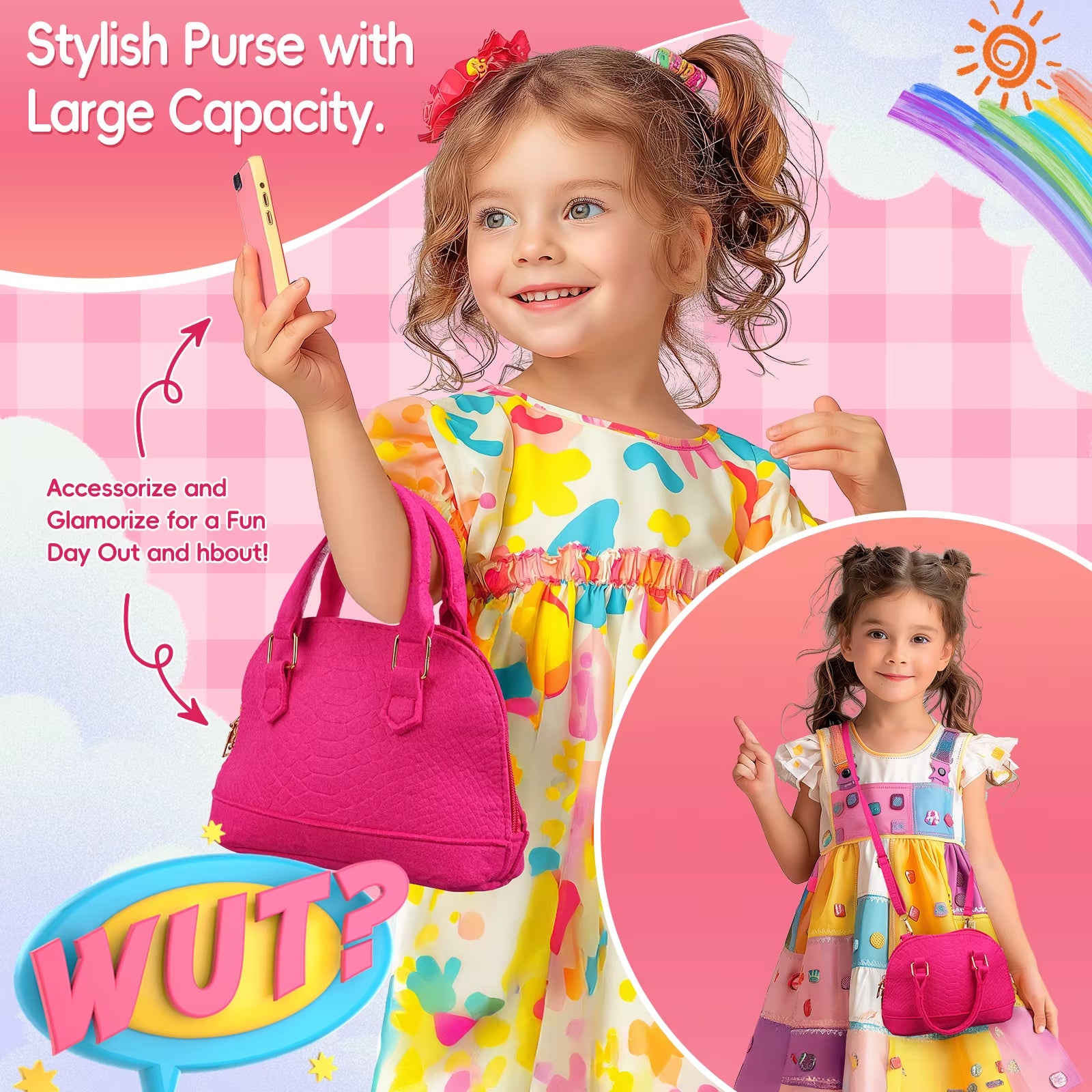 Play Purse for Little Girls, 23PCS Toddler Purse with Pretend Makeup for Toddlers, Princess Toys Includes Handbag, Phone, Wallet