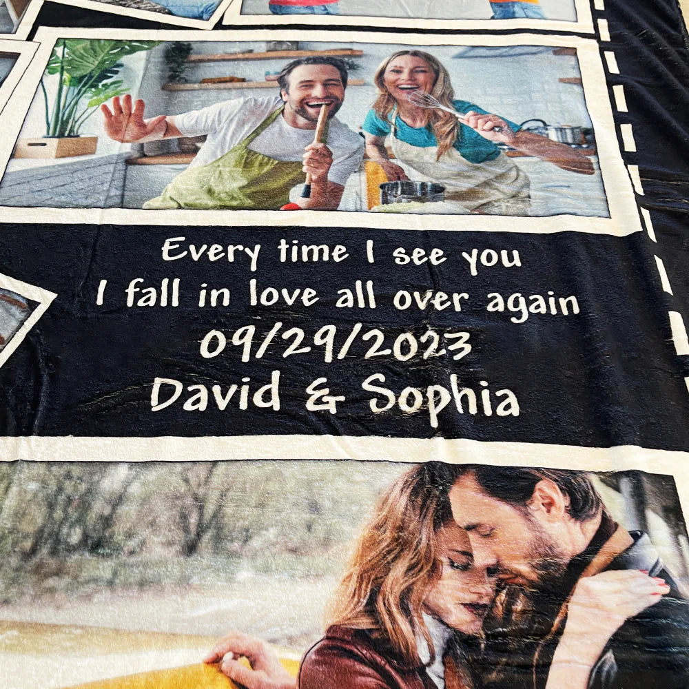 Every Time I See You, I Fall in Love All over Again, Custom Photo Couple Blanket, Valentine Gifts, Couple Gifts