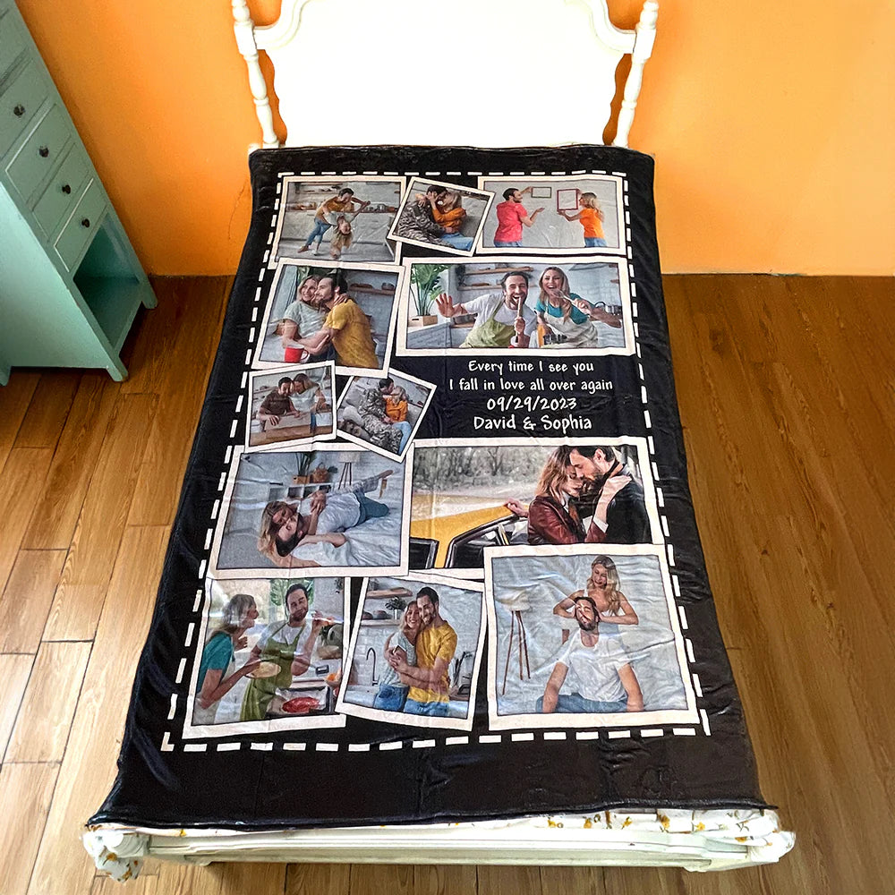 Every Time I See You, I Fall in Love All over Again, Custom Photo Couple Blanket, Valentine Gifts, Couple Gifts