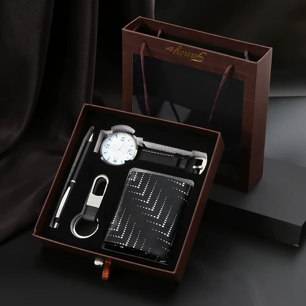 2025 Men Gift Set with Box Watch Wallet Keychain Tie Ballpoint Pen Brithday Anniversary Father'S Day Business Gift Set Wholesale