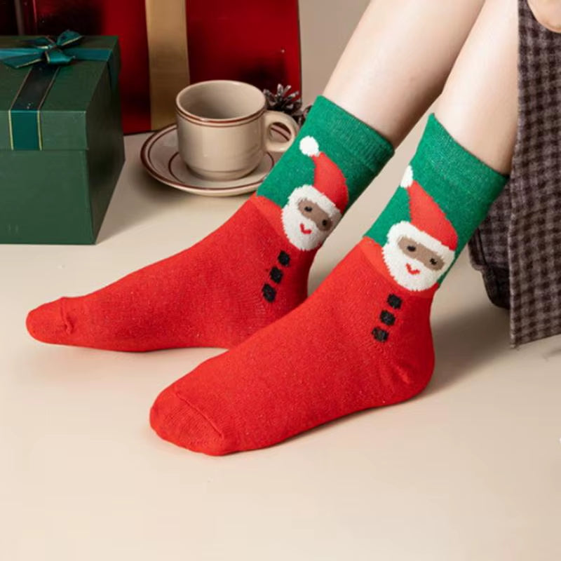 Christmas Socks 5Pairs Wool Socks Mid-Tube Socks Fun Cute Socks with Santa Reindeer Pattern Women'S Christmas Theme Gift Box