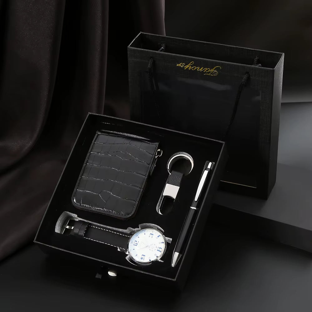 2025 Men Gift Set with Box Watch Wallet Keychain Tie Ballpoint Pen Brithday Anniversary Father'S Day Business Gift Set Wholesale