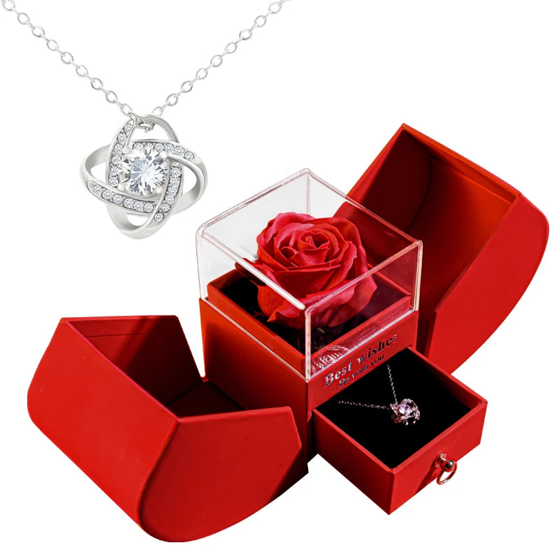Immortal Flower Jewelry Box Apple Jewelry Rose Gift Box /W Necklace Wedding Decor Anniversary Gifts for Mother Girlfriend Wife