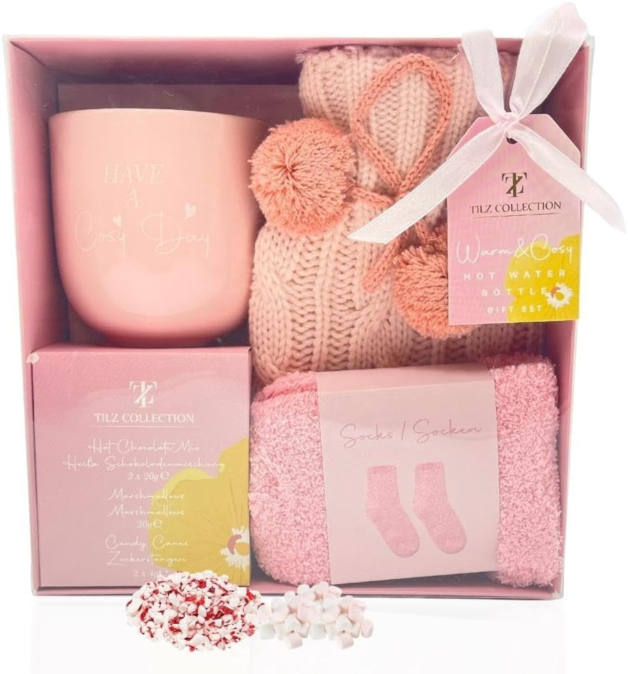 Hot Chocolate Gift Set with Mug, Socks, and Mini Winter Hot Water Bottle