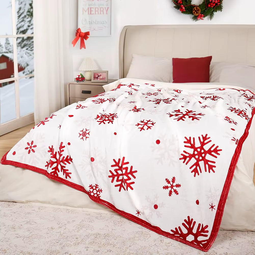 Red Snowflake Blanket Christmas Throw Blanket Winter Holiday Bed Blanket Super Soft Flannel Fleece Blanket Cozy Fuzzy Plush