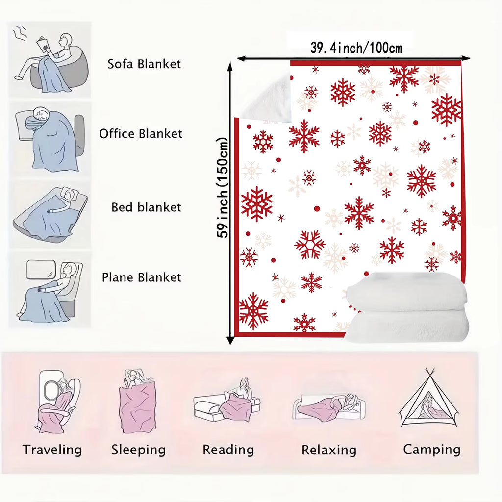 Red Snowflake Blanket Christmas Throw Blanket Winter Holiday Bed Blanket Super Soft Flannel Fleece Blanket Cozy Fuzzy Plush