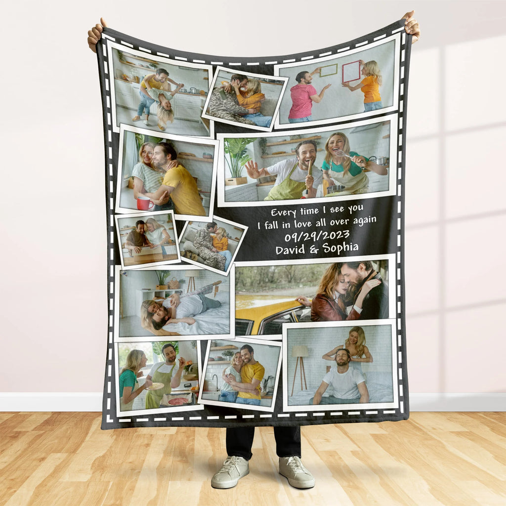 Every Time I See You, I Fall in Love All over Again, Custom Photo Couple Blanket, Valentine Gifts, Couple Gifts
