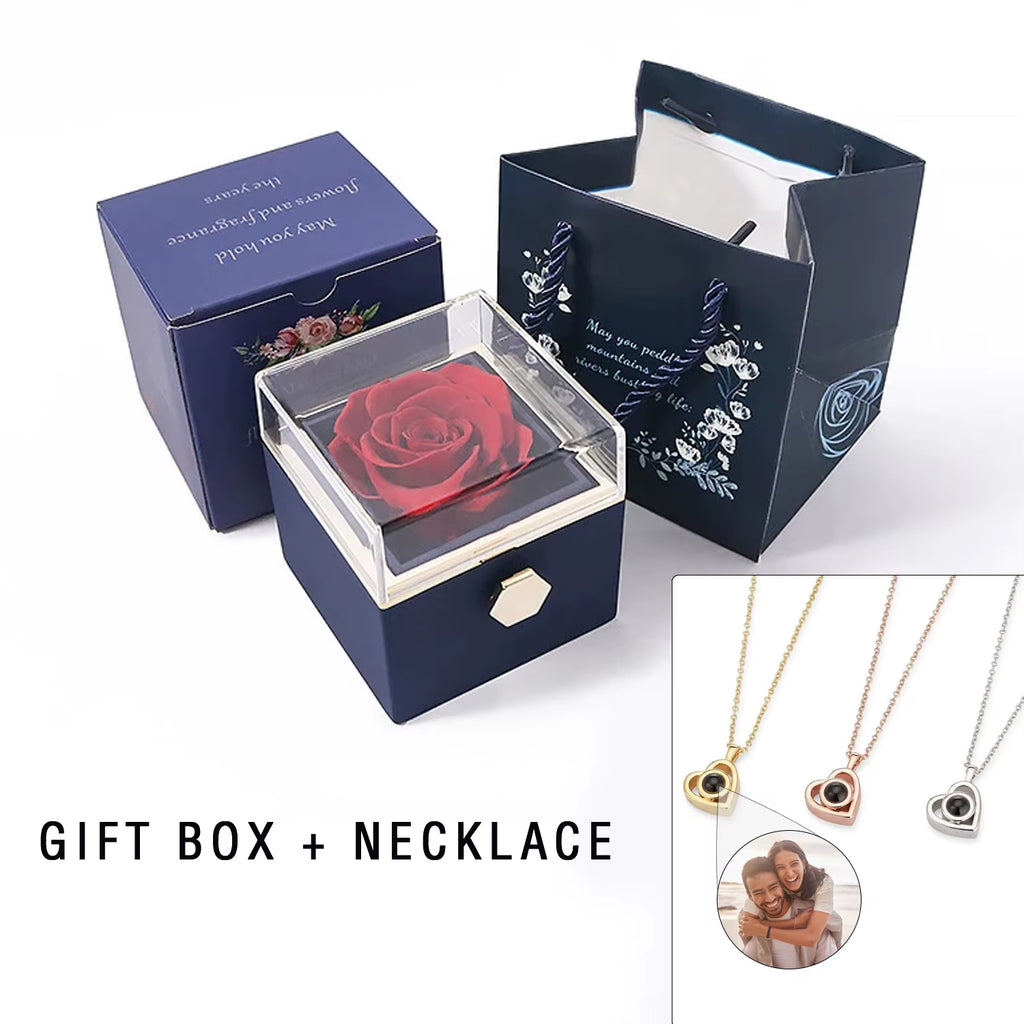 Photo Projection Necklace with Eternal Rose Box • Couples Gifts • Gift for Girlfriend • Valentines Day Gift for Women Girlfriend