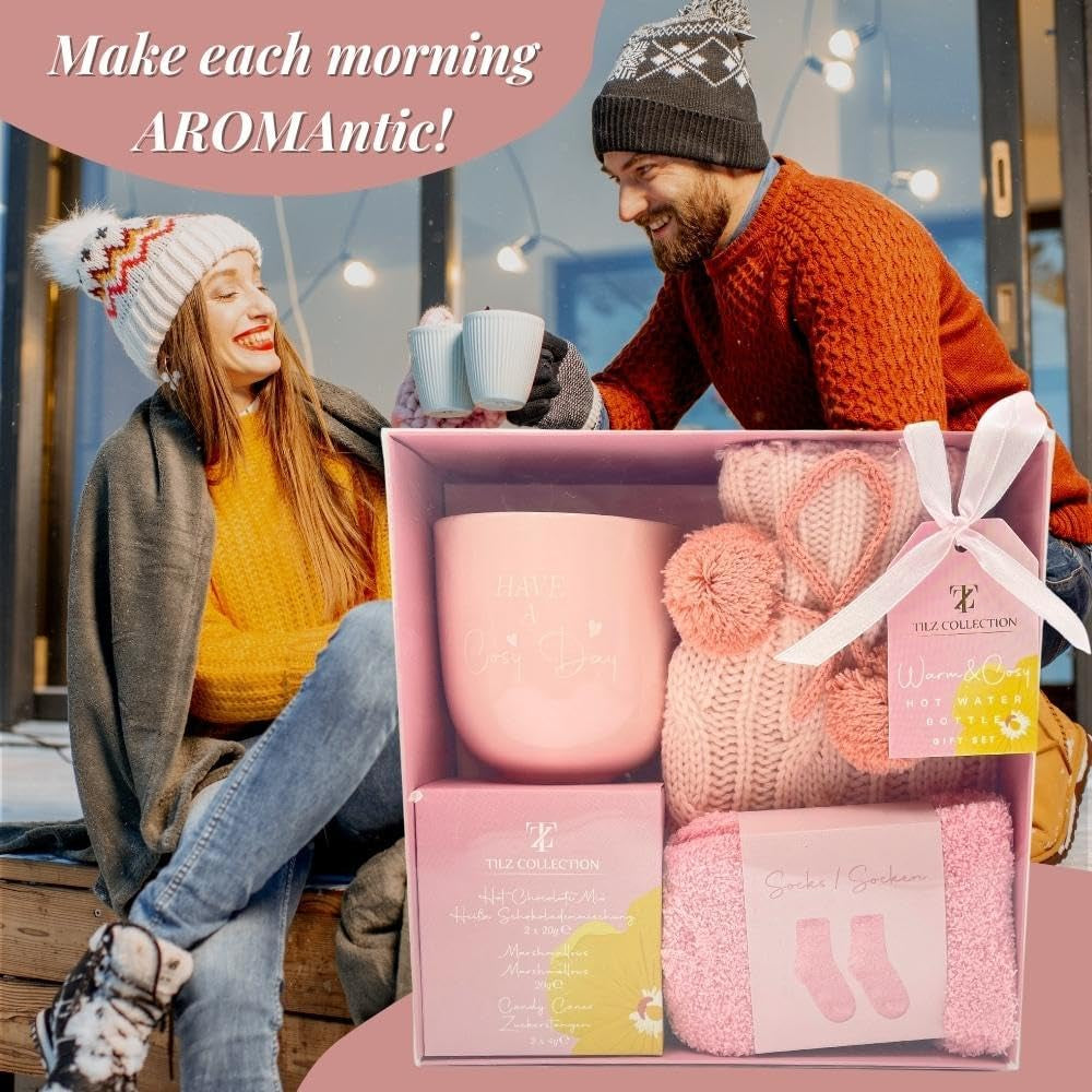 Hot Chocolate Gift Set with Mug, Socks, and Mini Winter Hot Water Bottle