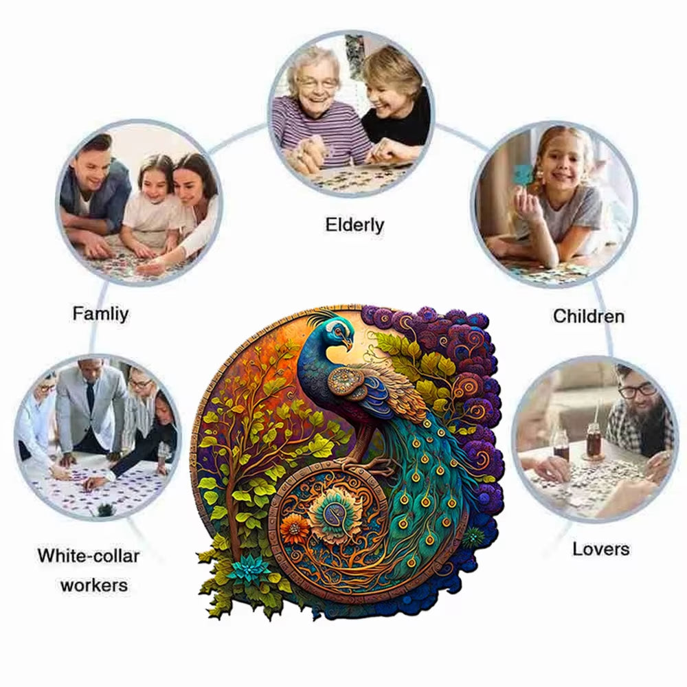 Adult Animal Wooden Puzzle round Peacock and Bird Wooden Puzzle Children'S Puzzle Toy Festival Gift A3 A4 A5 Multi Size Puzzle