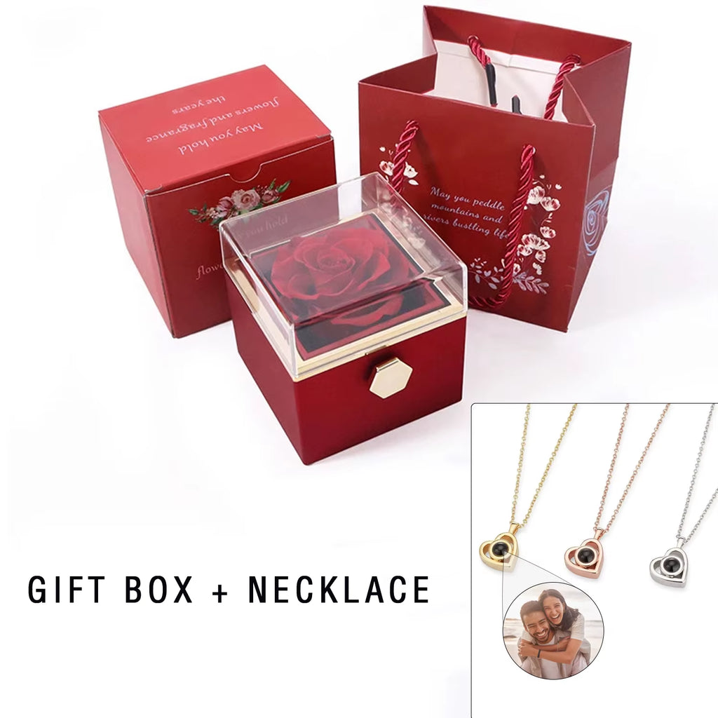 Photo Projection Necklace with Eternal Rose Box • Couples Gifts • Gift for Girlfriend • Valentines Day Gift for Women Girlfriend