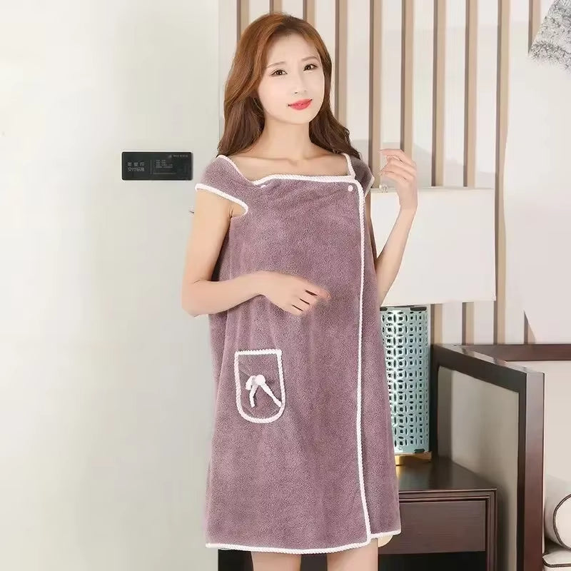 Wearable Style Bath Towels Soft Absorbent Towel Dress Thickened Water Absorbing Bathrobe Wearable Camisole Coral Fleece Towel