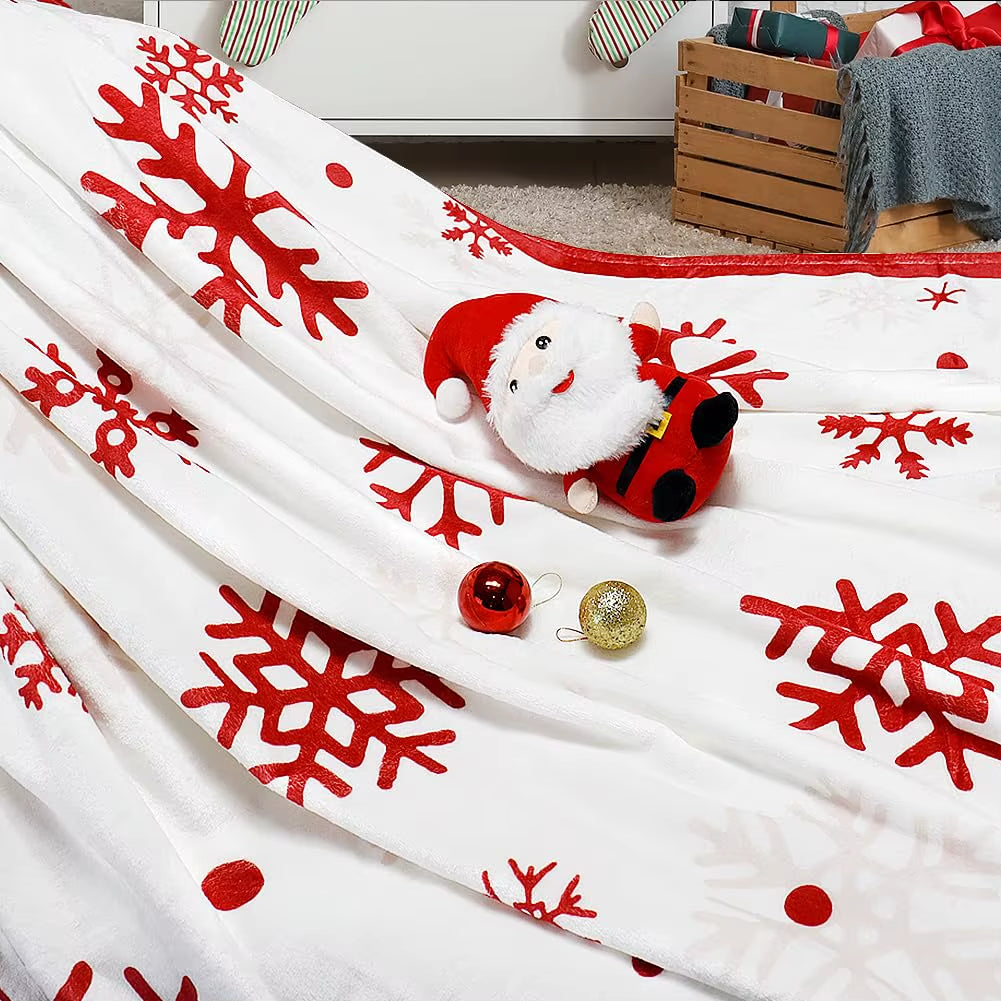 Red Snowflake Blanket Christmas Throw Blanket Winter Holiday Bed Blanket Super Soft Flannel Fleece Blanket Cozy Fuzzy Plush