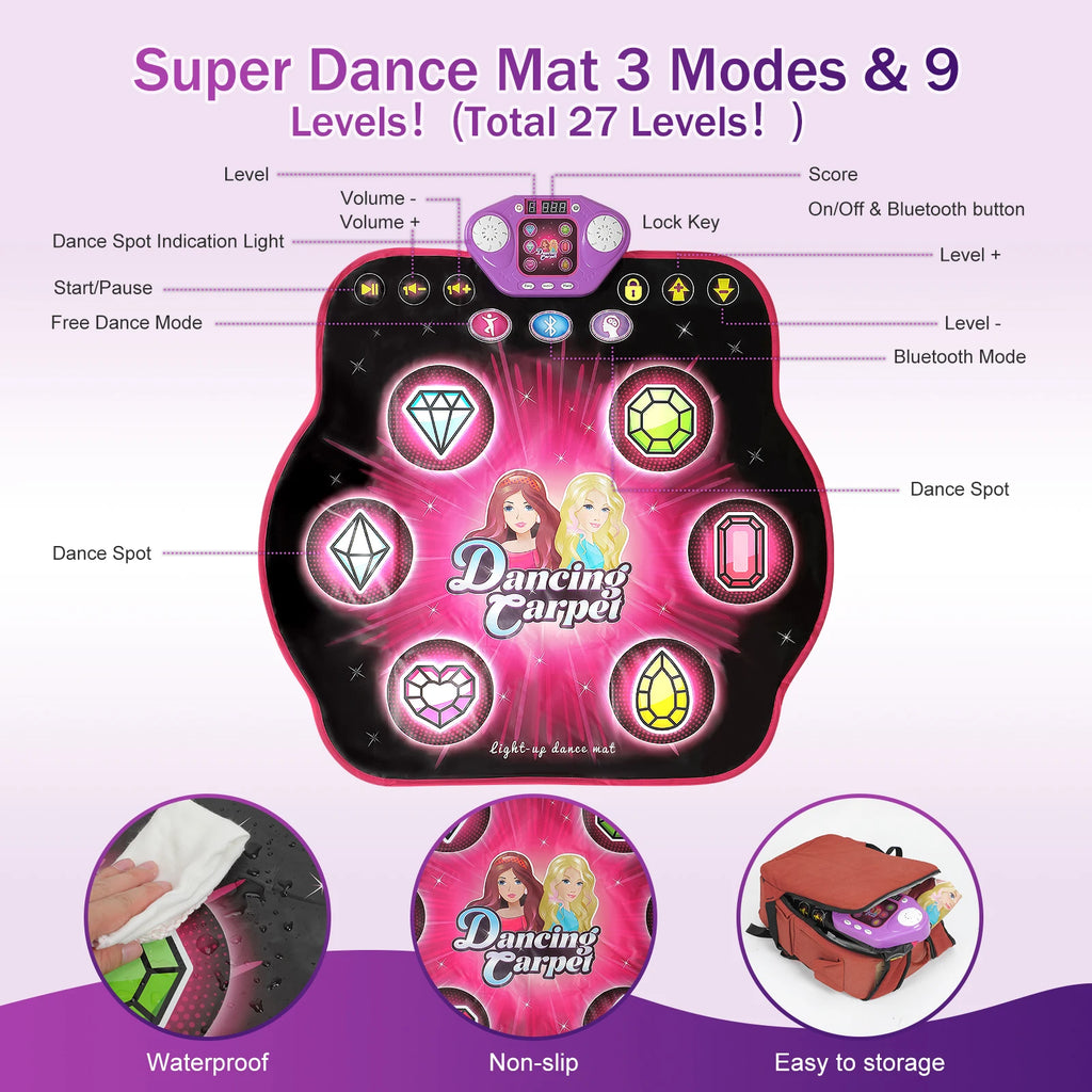 Outdoor Dance Mat 27 Levels for Girls Kids 6 LED Keys Light up Bluetooth Lock 5 Music Dancing Game Toy Ages 3~8 Years Old