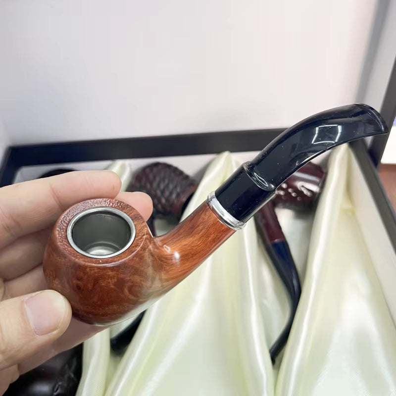 6 Pcs/Set Classic Style Wood Resin Tobacco Smoking Pipes Best Gift for Grandfather Boy Friend Father