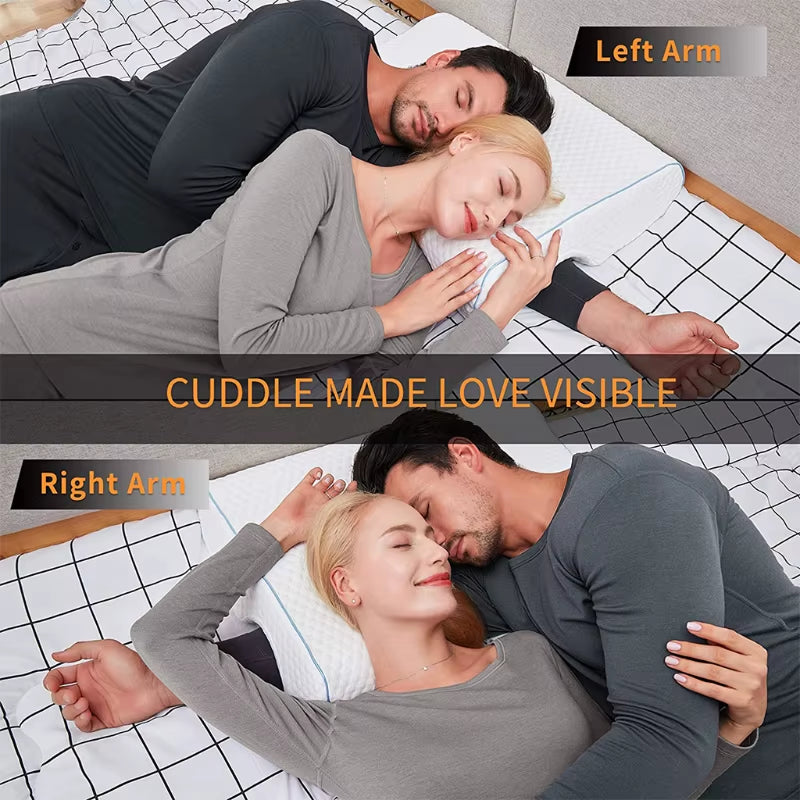 Couples Pillow with Arm Rest Memory Foam anti Hand Pressure Neck Pain Relief Arched Sleeping Cuddle Cervical Cushion for Sleeper