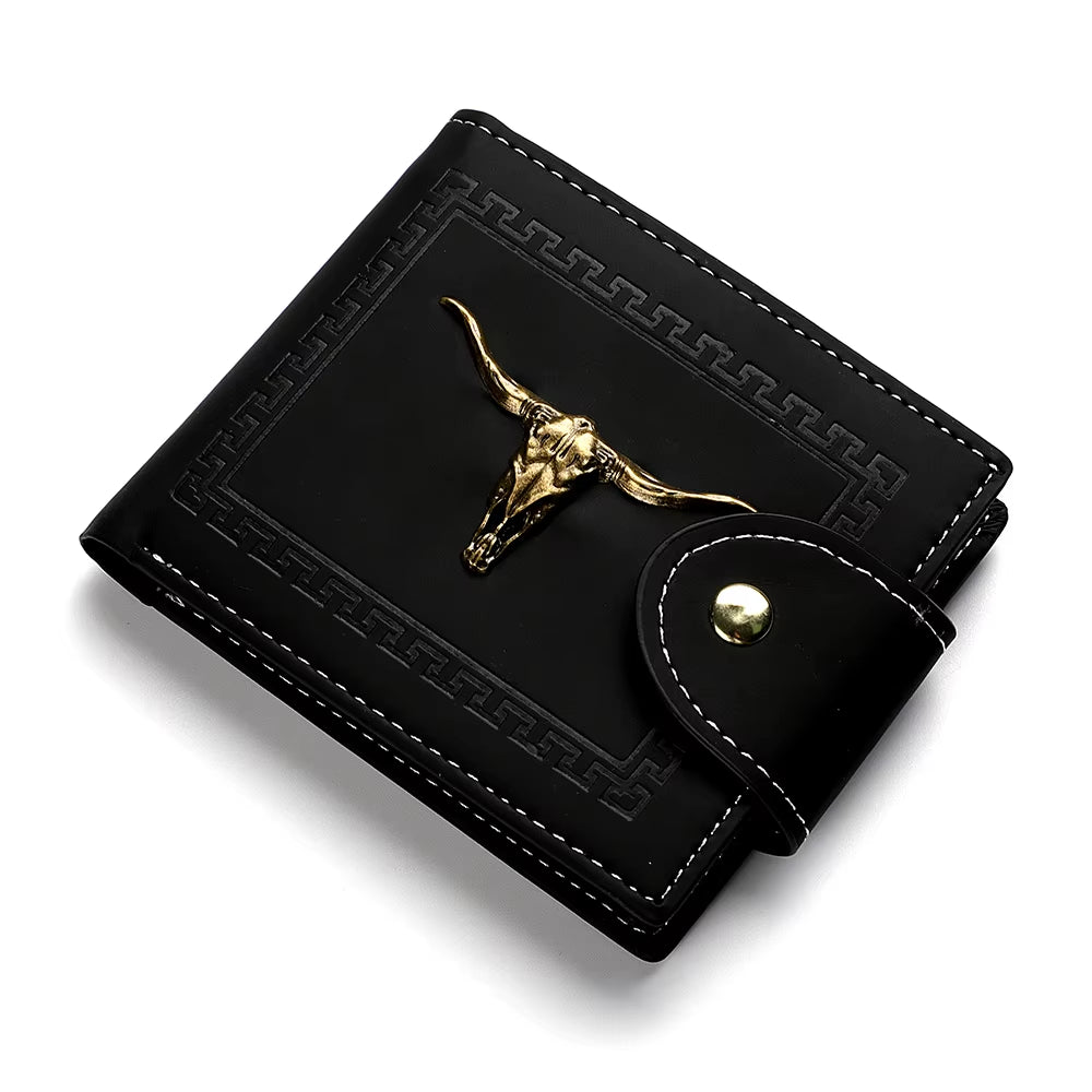 Fashion Oxhead Wallet for Men, Zipper Snap Coin Credit Card Bag, Frosted Leather Clip for Men Gift