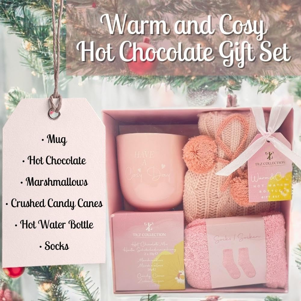 Hot Chocolate Gift Set with Mug, Socks, and Mini Winter Hot Water Bottle