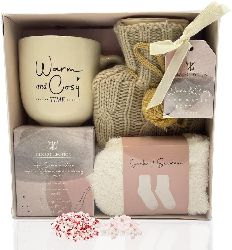 Hot Chocolate Gift Set with Mug, Socks, and Mini Winter Hot Water Bottle