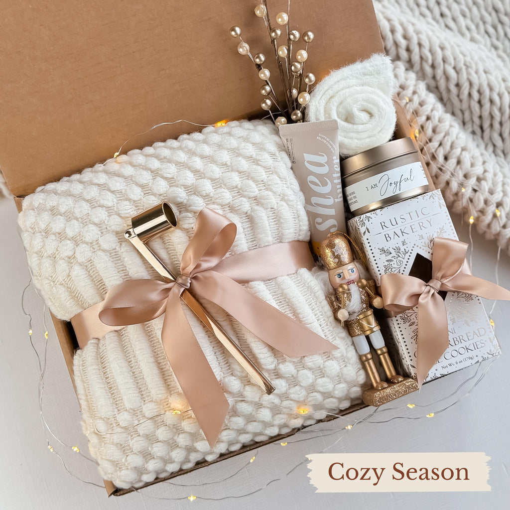 Cozy Winter Gift Box: Holiday Blanket, Mug & Decor, Christmas Gifts