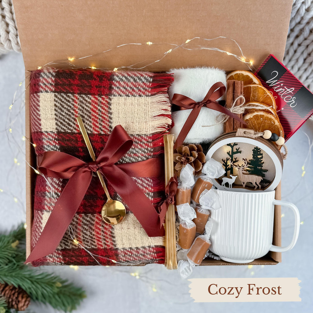 Cozy Winter Gift Box: Holiday Blanket, Mug & Decor, Christmas Gifts